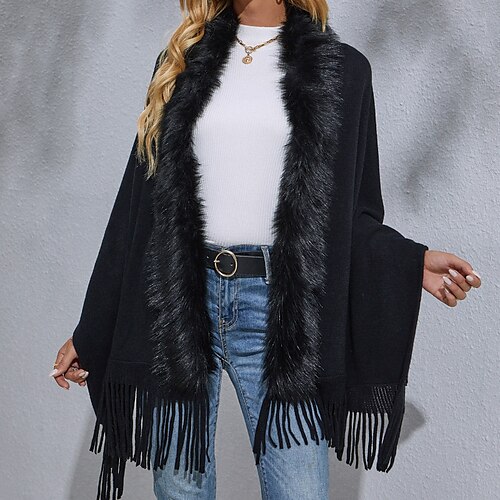 Women's Poncho Sweater Jumper Ribbed Knit Tassel Knitted Pure Color Open Front Stylish Casual Daily Holiday Fall Winter Black S M L / Long Sleeve
Women's Poncho Sweater Jumper Ribbed Knit Tassel Knitted Pure Color Open Front Stylish Casual Daily Holiday Fall Winter Black S M L / Long Sleeve
