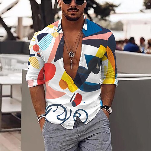 Men's Shirt 3D Print Color Block Geometry Turndown Street Casual Button-Down Print Long Sleeve Tops Designer Casual Fashion Breathable Rainbow / Summer
Men's Shirt 3D Print Color Block Geometry Turndown Street Casual Button-Down Print Long Sleeve Tops Designer Casual Fashion Breathable Rainbow / Summer