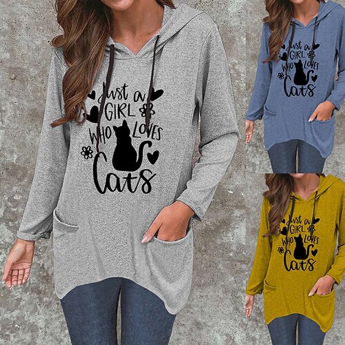 Women's Hoodie Pullover Streetwear Casual Pocket Cat Ear Print Green Blue Gray Cat Heart Text Casual Hooded Long Sleeve S M L XL XXL
Women's Hoodie Pullover Streetwear Casual Pocket Cat Ear Print Green Blue Gray Cat Heart Text Casual Hooded Long Sleeve S M L XL XXL