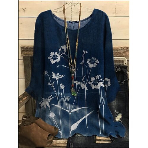 Women's Blouse Flower Casual Daily Holiday Blouse Shirt Long Sleeve Patchwork Print Round Neck Basic Essential Casual Loose Blue S / 3D Print
Women's Blouse Flower Casual Daily Holiday Blouse Shirt Long Sleeve Patchwork Print Round Neck Basic Essential Casual Loose Blue S / 3D Print