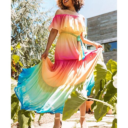 Women's Swing Dress Maxi long Dress Rainbow Half Sleeve Color Block Chiffon Cold Shoulder Summer Off Shoulder Romantic 2022 S M L XL
Women's Swing Dress Maxi long Dress Rainbow Half Sleeve Color Block Chiffon Cold Shoulder Summer Off Shoulder Romantic 2022 S M L XL