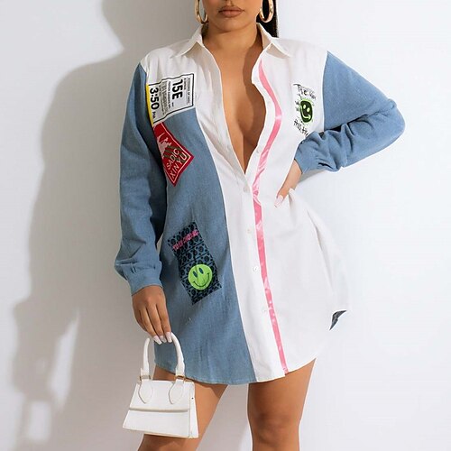 Women's Shift Dress Short Mini Dress Blue Long Sleeve Print Color Block Button Print Fall Spring Shirt Collar Fashion 2022 S M L XL XXL 3XL
Women's Shift Dress Short Mini Dress Blue Long Sleeve Print Color Block Button Print Fall Spring Shirt Collar Fashion 2022 S M L XL XXL 3XL