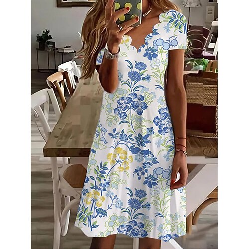 Women's Shift Dress Knee Length Dress Blue Short Sleeve Floral Print Spring Summer V Neck Casual Vacation 2022 S M L XL XXL 3XL
Women's Shift Dress Knee Length Dress Blue Short Sleeve Floral Print Spring Summer V Neck Casual Vacation 2022 S M L XL XXL 3XL