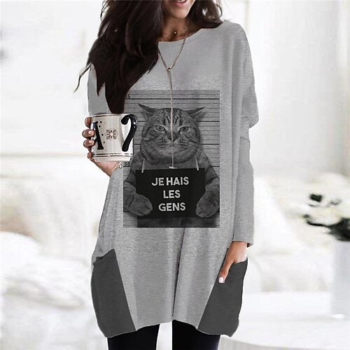 Women's Shift Dress Short Mini Dress Gray Long Sleeve Cat Letter Animal Pocket Print Fall Spring Crew Neck Casual Vacation 2022 S M L XL XXL 3XL
Women's Shift Dress Short Mini Dress Gray Long Sleeve Cat Letter Animal Pocket Print Fall Spring Crew Neck Casual Vacation 2022 S M L XL XXL 3XL