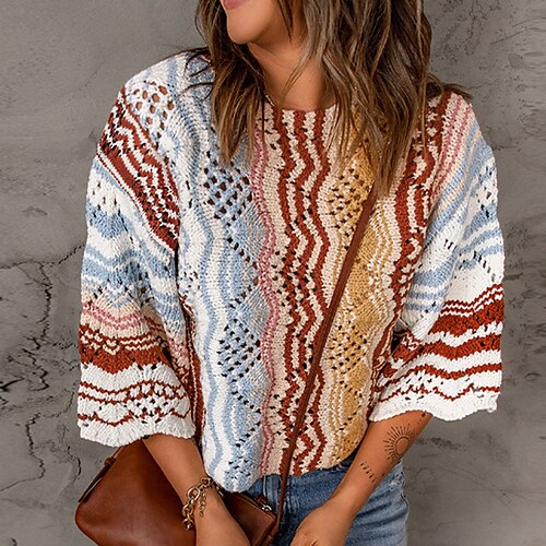 Women's Cropped Sweater Jumper Crochet Knit Cropped Knitted Print Floral Crew Neck Stylish Casual Home Daily Drop Shoulder Fall Winter Light Blue S M L / Holiday / Color Block / Regular Fit
Women's Cropped Sweater Jumper Crochet Knit Cropped Knitted Print Floral Crew Neck Stylish Casual Home Daily Drop Shoulder Fall Winter Light Blue S M L / Holiday / Color Block / Regular Fit