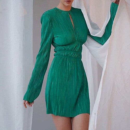 Women's A Line Dress Short Mini Dress Green Black Long Sleeve Pure Color Ruched Fall Spring Round Neck Stylish Elegant 2022 S M L
Women's A Line Dress Short Mini Dress Green Black Long Sleeve Pure Color Ruched Fall Spring Round Neck Stylish Elegant 2022 S M L