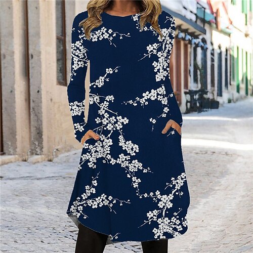 Women's Shift Dress Knee Length Dress Black Blue Long Sleeve Floral Line Pocket Print Fall Spring Crew Neck Casual Vacation 2022 S M L XL XXL 3XL
Women's Shift Dress Knee Length Dress Black Blue Long Sleeve Floral Line Pocket Print Fall Spring Crew Neck Casual Vacation 2022 S M L XL XXL 3XL