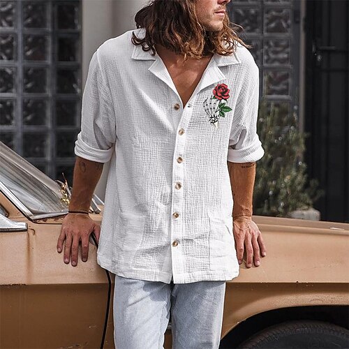 Men's Shirt Graphic Patterned Solid Color Skull Rose Turndown Casual Daily Layered Button-Down Long Sleeve Tops Casual Exaggerated White
Men's Shirt Graphic Patterned Solid Color Skull Rose Turndown Casual Daily Layered Button-Down Long Sleeve Tops Casual Exaggerated White