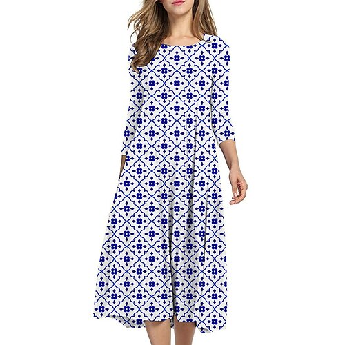 Women's Shift Dress Midi Dress Blue 3/4 Length Sleeve Geometric Ruched Print Fall Spring Round Neck Casual Vacation 2022 S M L XL XXL 3XL
Women's Shift Dress Midi Dress Blue 3/4 Length Sleeve Geometric Ruched Print Fall Spring Round Neck Casual Vacation 2022 S M L XL XXL 3XL