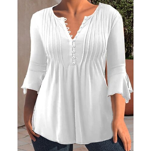 Women's Plus Size Tops Blouse Shirt Plain Ruched 3/4 Length Sleeve V Neck Basic Vacation Weekend Cotton Fall Spring White
Women's Plus Size Tops Blouse Shirt Plain Ruched 3/4 Length Sleeve V Neck Basic Vacation Weekend Cotton Fall Spring White