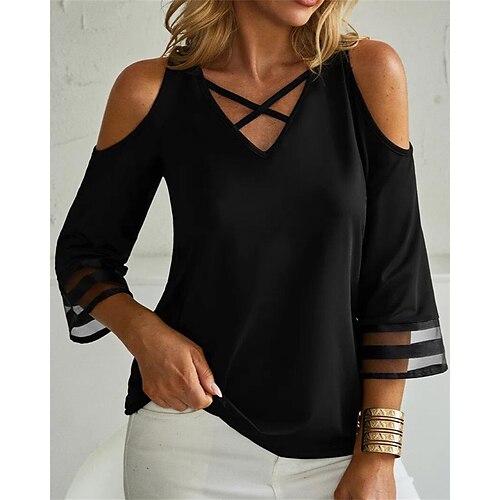Women's T shirt Tee Plain Casual Weekend T shirt Tee 3/4 Length Sleeve Cut Out V Neck Basic Essential Black S
Women's T shirt Tee Plain Casual Weekend T shirt Tee 3/4 Length Sleeve Cut Out V Neck Basic Essential Black S