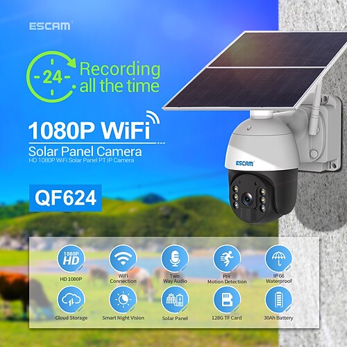 ESCAM QF624 IP Camera 1080P PTZ WIFI Waterproof Wi-Fi Protected Setup Night Vision Outdoor Garden Support 128 GB
ESCAM QF624 IP Camera 1080P PTZ WIFI Waterproof Wi-Fi Protected Setup Night Vision Outdoor Garden Support 128 GB