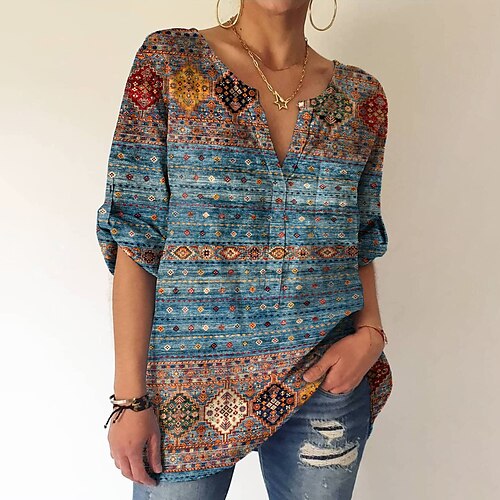 Women's T shirt Tee Geometric Casual Weekend Geometric Painting T shirt Tee Long Sleeve Print V Neck Basic Essential Ethnic Blue S / 3D Print
Women's T shirt Tee Geometric Casual Weekend Geometric Painting T shirt Tee Long Sleeve Print V Neck Basic Essential Ethnic Blue S / 3D Print