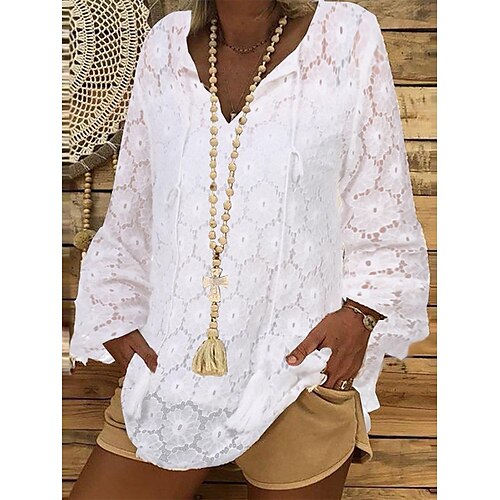 Women's Blouse Plain Casual Daily Holiday Blouse Shirt Long Sleeve Lace V Neck Casual White Black S
Women's Blouse Plain Casual Daily Holiday Blouse Shirt Long Sleeve Lace V Neck Casual White Black S