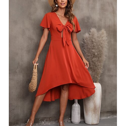 Women's A Line Dress Midi Dress Red Short Sleeve Solid Color Plus High Low Bow Fall Summer V Neck Elegant 2022 S M L XL
Women's A Line Dress Midi Dress Red Short Sleeve Solid Color Plus High Low Bow Fall Summer V Neck Elegant 2022 S M L XL