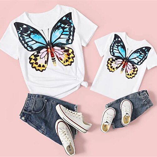 Mommy and Me T shirt Tops Butterfly Animal Street Print White Short Sleeve Active Matching Outfits
Mommy and Me T shirt Tops Butterfly Animal Street Print White Short Sleeve Active Matching Outfits