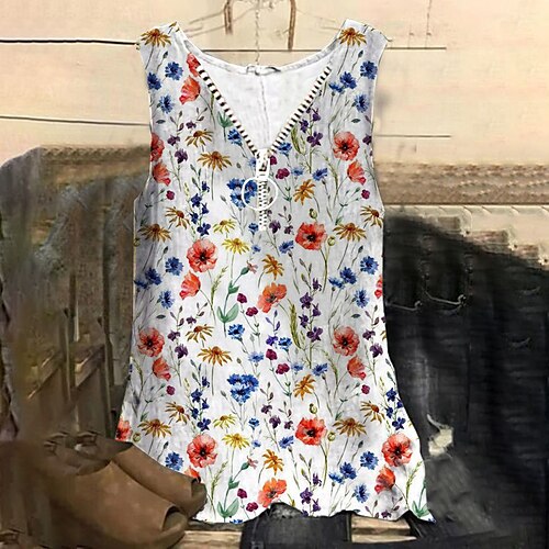 Women's Plus Size Tops Tank Top Floral Zipper Print Sleeveless V Neck Streetwear Daily Holiday Cotton Spandex Jersey Spring Summer White
Women's Plus Size Tops Tank Top Floral Zipper Print Sleeveless V Neck Streetwear Daily Holiday Cotton Spandex Jersey Spring Summer White
