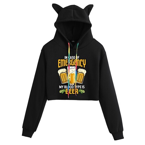 Women's Cropped Hoodie Text Oktoberfest Beer Beer Cat Ear Print Daily Sports Hot Stamping Active Streetwear Hoodies Sweatshirts White Black Gray
Women's Cropped Hoodie Text Oktoberfest Beer Beer Cat Ear Print Daily Sports Hot Stamping Active Streetwear Hoodies Sweatshirts White Black Gray