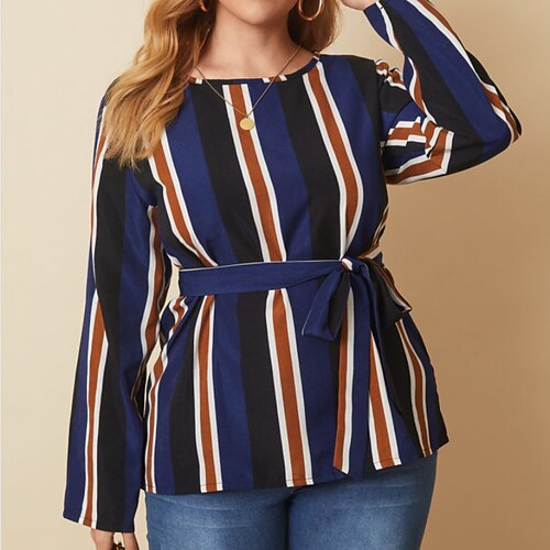 Women's Plus Size Tops Blouse Striped Lace up Long Sleeve Crewneck Streetwear Daily Vacation Polyester Fall Spring Blue Black
Women's Plus Size Tops Blouse Striped Lace up Long Sleeve Crewneck Streetwear Daily Vacation Polyester Fall Spring Blue Black