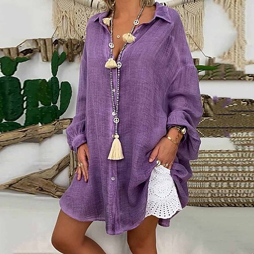 Women's Blouse Shirt Blue Purple Gray Plain Button Long Sleeve Holiday Weekend Streetwear Casual Shirt Collar Long S
Women's Blouse Shirt Blue Purple Gray Plain Button Long Sleeve Holiday Weekend Streetwear Casual Shirt Collar Long S