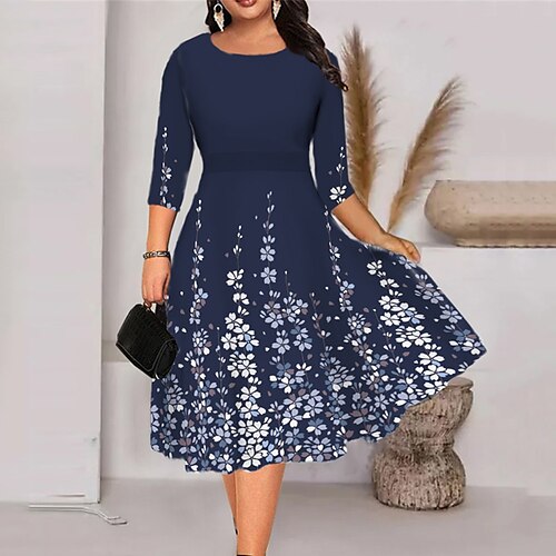 Women's Plus Size Casual Dress Floral Crew Neck Print 3/4 Length Sleeve Fall Spring Elegant Midi Dress Daily Date Dress
Women's Plus Size Casual Dress Floral Crew Neck Print 3/4 Length Sleeve Fall Spring Elegant Midi Dress Daily Date Dress