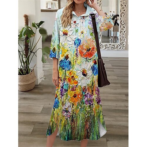 Women's Shift Dress Midi Dress Green Blue Yellow 3/4 Length Sleeve Floral Button Print Fall Spring Shirt Collar Casual Fashion 2022 S M L XL XXL 3XL
Women's Shift Dress Midi Dress Green Blue Yellow 3/4 Length Sleeve Floral Button Print Fall Spring Shirt Collar Casual Fashion 2022 S M L XL XXL 3XL