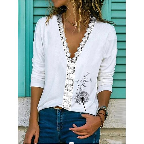 Women's T shirt Tee Dandelion Casual Daily Holiday T shirt Tee Long Sleeve Patchwork Lace Trims Print V Neck Basic Essential White S / 3D Print
Women's T shirt Tee Dandelion Casual Daily Holiday T shirt Tee Long Sleeve Patchwork Lace Trims Print V Neck Basic Essential White S / 3D Print