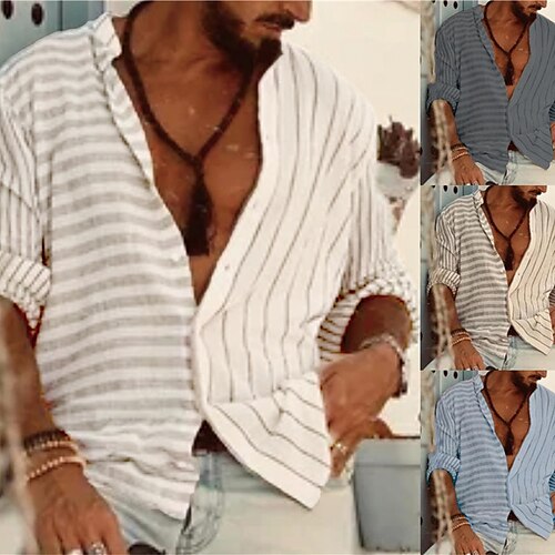 Men's Shirt Striped Collar Street Casual Button-Down Long Sleeve Tops Designer Casual Fashion Big and Tall White Blue Gray / Summer / Spring / Summer
Men's Shirt Striped Collar Street Casual Button-Down Long Sleeve Tops Designer Casual Fashion Big and Tall White Blue Gray / Summer / Spring / Summer