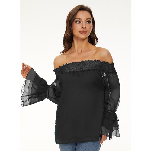 Women's Shirt Plain Daily Weekend Shirt Long Sleeve Off Shoulder Ruffle Patchwork Off Shoulder Casual Streetwear Green Black S
Women's Shirt Plain Daily Weekend Shirt Long Sleeve Off Shoulder Ruffle Patchwork Off Shoulder Casual Streetwear Green Black S