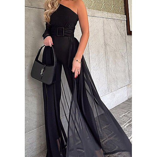 Women's Jumpsuit Solid Color One Shoulder Elegant Holiday Weekend Straight Regular Fit Long Sleeve Black S M L Spring
Women's Jumpsuit Solid Color One Shoulder Elegant Holiday Weekend Straight Regular Fit Long Sleeve Black S M L Spring