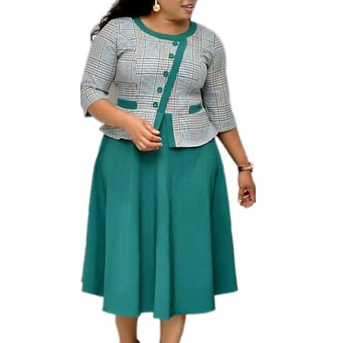 Women's Plus Size Work Dress Striped Crew Neck Print 3/4 Length Sleeve Spring Fall Work Knee Length Dress Daily Vacation Dress
Women's Plus Size Work Dress Striped Crew Neck Print 3/4 Length Sleeve Spring Fall Work Knee Length Dress Daily Vacation Dress