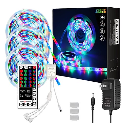 

20M 65.6ft RGB LED Strip Lights Kit Waterproof 2835 SMD Color Changing with IR44 Key Controller and Adapter for Bedroom Home Holiday party DIY Décor DC12V