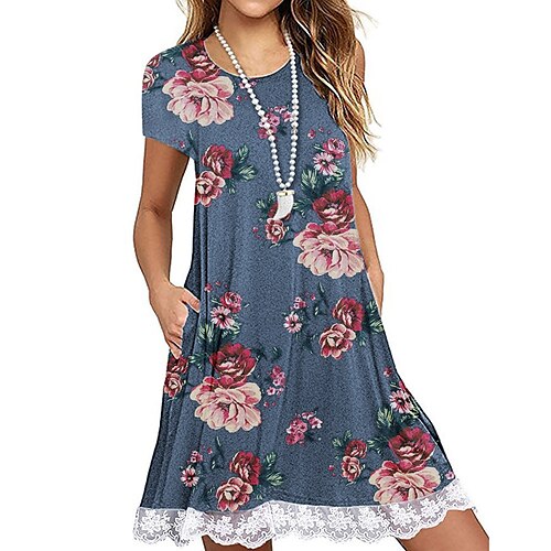 Women's A Line Dress Short Mini Dress Dark Blue Short Sleeve Floral Print Fall Summer Crew Neck Casual Vacation 2022 S M L XL 2XL 3XL 4XL 5XL / 3D Print
Women's A Line Dress Short Mini Dress Dark Blue Short Sleeve Floral Print Fall Summer Crew Neck Casual Vacation 2022 S M L XL 2XL 3XL 4XL 5XL / 3D Print