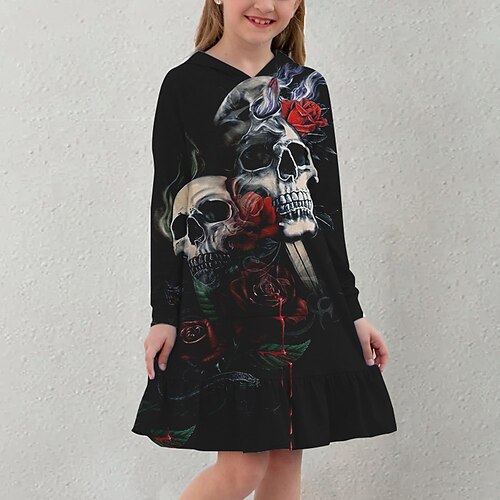 Kids Little Girls' Dress Floral Skull A Line Dress Daily Holiday Vacation Ruffle Print Black Above Knee Long Sleeve Casual Cute Sweet Dresses Fall Spring Regular Fit 3-12 Years
Kids Little Girls' Dress Floral Skull A Line Dress Daily Holiday Vacation Ruffle Print Black Above Knee Long Sleeve Casual Cute Sweet Dresses Fall Spring Regular Fit 3-12 Years