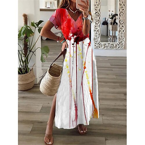 Women's Shift Dress Maxi long Dress White Short Sleeve Color Gradient Split Print Spring Summer V Neck Casual Vacation 2022 S M L XL XXL 3XL
Women's Shift Dress Maxi long Dress White Short Sleeve Color Gradient Split Print Spring Summer V Neck Casual Vacation 2022 S M L XL XXL 3XL