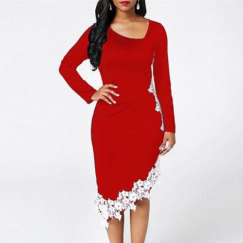 Women's Bodycon Knee Length Dress Black Purple Red Long Sleeve Color Block Lace Fall Winter V Neck Elegant Mature 2022 S M L XL XXL 3XL 4XL 5XL
Women's Bodycon Knee Length Dress Black Purple Red Long Sleeve Color Block Lace Fall Winter V Neck Elegant Mature 2022 S M L XL XXL 3XL 4XL 5XL