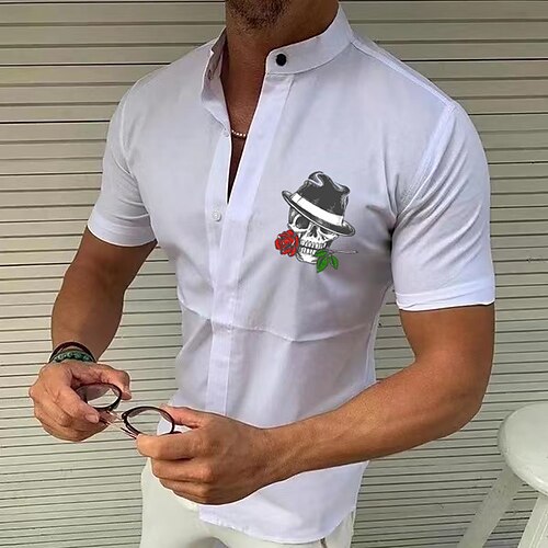 Men's Shirt Solid Color Skull Rose Standing Collar Street Casual Button-Down Print Half Sleeve Tops Designer Casual Fashion Breathable White Black Wine / Summer
Men's Shirt Solid Color Skull Rose Standing Collar Street Casual Button-Down Print Half Sleeve Tops Designer Casual Fashion Breathable White Black Wine / Summer