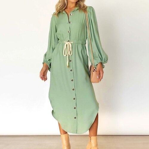 Women's Shift Dress Midi Dress Green Black Pink Long Sleeve Pure Color Button Fall Winter Shirt Collar Casual Mature 2022 S M L XL XXL
Women's Shift Dress Midi Dress Green Black Pink Long Sleeve Pure Color Button Fall Winter Shirt Collar Casual Mature 2022 S M L XL XXL
