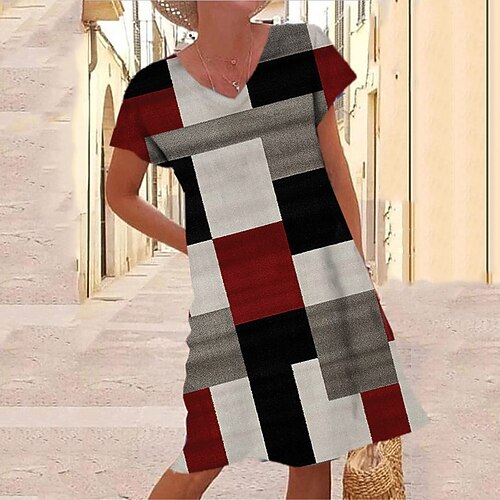 Women's Shift Dress Knee Length Dress Gray Short Sleeve Color Block Print Spring Summer V Neck Casual Vacation 2022 S M L XL XXL 3XL
Women's Shift Dress Knee Length Dress Gray Short Sleeve Color Block Print Spring Summer V Neck Casual Vacation 2022 S M L XL XXL 3XL