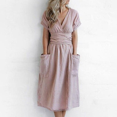 Women's A Line Dress Maxi long Dress Green Pink Wine Brown Short Sleeve Pure Color Pocket Fall Spring V Neck Casual Mature 2022 S M L XL XXL 3XL
Women's A Line Dress Maxi long Dress Green Pink Wine Brown Short Sleeve Pure Color Pocket Fall Spring V Neck Casual Mature 2022 S M L XL XXL 3XL