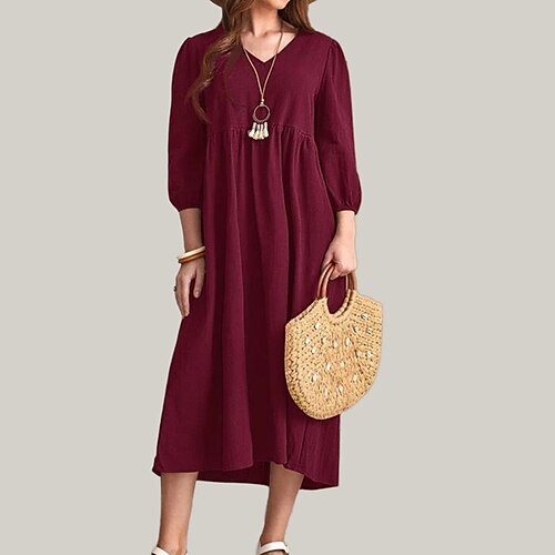 Women's Shift Dress Maxi long Dress Wine 3/4 Length Sleeve Pure Color Ruched Fall Spring V Neck Casual Classic 2022 S M L XL XXL
Women's Shift Dress Maxi long Dress Wine 3/4 Length Sleeve Pure Color Ruched Fall Spring V Neck Casual Classic 2022 S M L XL XXL