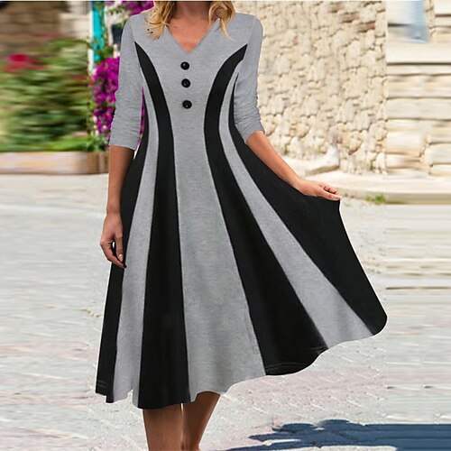 Women's A Line Dress Midi Dress Blue Gray 3/4 Length Sleeve Floral Striped Button Print Fall Spring V Neck Casual 2022 S M L XL XXL 3XL
Women's A Line Dress Midi Dress Blue Gray 3/4 Length Sleeve Floral Striped Button Print Fall Spring V Neck Casual 2022 S M L XL XXL 3XL