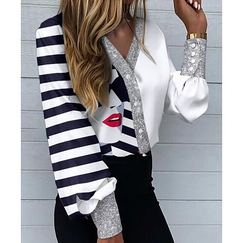 Women's Blouse Striped Color Block Daily Work Weekend Blouse Shirt Long Sleeve Button Print V Neck Casual Streetwear White Black Red S / 3D Print
Women's Blouse Striped Color Block Daily Work Weekend Blouse Shirt Long Sleeve Button Print V Neck Casual Streetwear White Black Red S / 3D Print