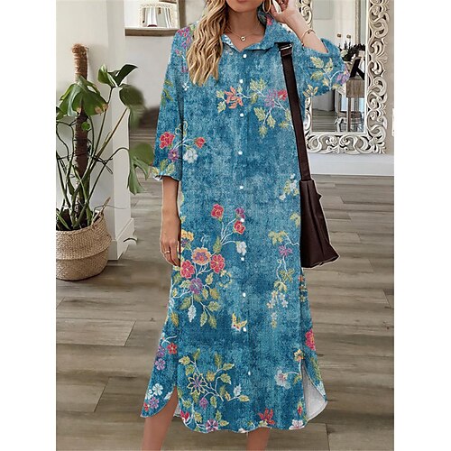 Women's Shift Dress Midi Dress Green Blue Purple 3/4 Length Sleeve Floral Button Print Fall Spring Shirt Collar Casual Fashion 2022 S M L XL XXL 3XL
Women's Shift Dress Midi Dress Green Blue Purple 3/4 Length Sleeve Floral Button Print Fall Spring Shirt Collar Casual Fashion 2022 S M L XL XXL 3XL