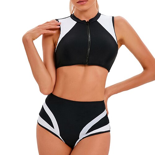 Women's Swimwear Bikini Diving 2 Piece Plus Size Swimsuit Splice Zip Up High Waisted Color Block Black Tank Top High Neck Bathing Suits Sexy Vacation Fashion / Modern / New
Women's Swimwear Bikini Diving 2 Piece Plus Size Swimsuit Splice Zip Up High Waisted Color Block Black Tank Top High Neck Bathing Suits Sexy Vacation Fashion / Modern / New