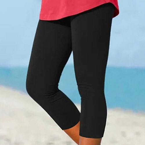 

Women's Pants Trousers Capri shorts White Black Mid Waist Casual / Sporty Athleisure Leisure Sports Weekend Stretchy Calf-Length Comfort Plain S M L XL XXL / Slim