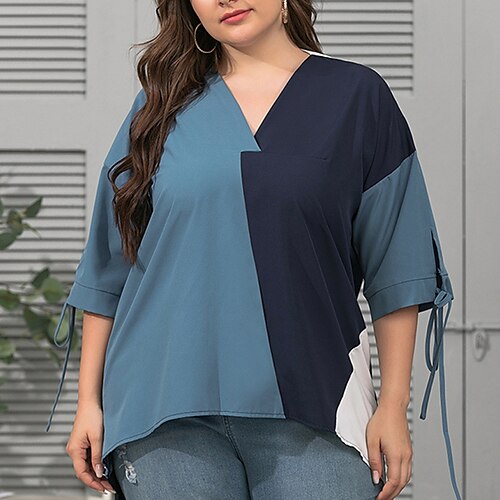 Women's Plus Size Tops Blouse Shirt Color Block Patchwork Bow Half Sleeve V Neck Streetwear Daily Going out Polyester Fall Summer Dark Blue
Women's Plus Size Tops Blouse Shirt Color Block Patchwork Bow Half Sleeve V Neck Streetwear Daily Going out Polyester Fall Summer Dark Blue