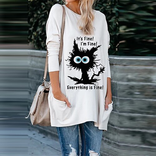 Women's Shift Dress Short Mini Dress White Long Sleeve Cat Letter Animal Pocket Print Fall Spring Crew Neck Casual Vacation 2022 S M L XL XXL 3XL
Women's Shift Dress Short Mini Dress White Long Sleeve Cat Letter Animal Pocket Print Fall Spring Crew Neck Casual Vacation 2022 S M L XL XXL 3XL