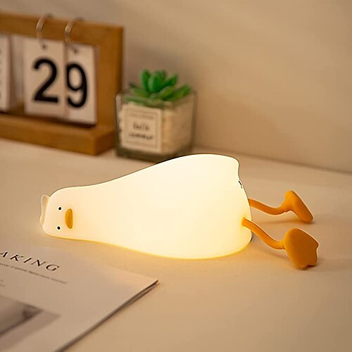 

Benson Lying Flat Duck Night Light, LED Squishy Duck Lamp, Cute Light Up Duck, Silicone Dimmable Nursery Nightlight, Rechargeable Bedside Touch Lamp for Breastfeeding, Finn The Duck