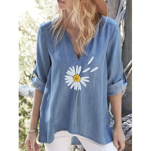 Women's T shirt Tee Sunflower Casual Floral T shirt Tee Long Sleeve Print V Neck Basic Essential Loose Light Blue S
Women's T shirt Tee Sunflower Casual Floral T shirt Tee Long Sleeve Print V Neck Basic Essential Loose Light Blue S